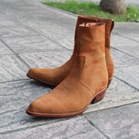 Crafted Leather Classic Handmade Men Brown Suede Leather Side Zipper Ankle High Pointed Toe Jodhpur Boot  - Thumbnail 1