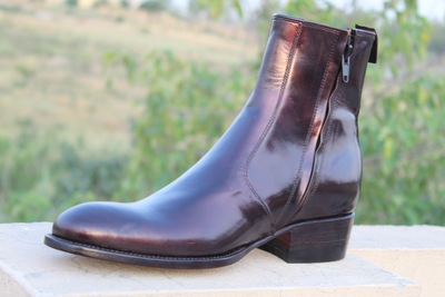 Crafted Leather New Handmade Men's Fashion Brown Patent Glassy Leather Ankle High Boots