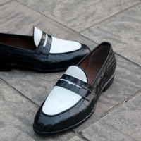Crafted Leather Classic New Handmade Men Black Crocodile White Leather Loafers Moccasin Dress Formal Shoes - Thumbnail 2