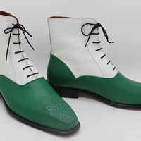 Crafted Leather Handmade Men Two Tone Lace Up Boots , Green & White Ankle High Dress Boots - Thumbnail 2