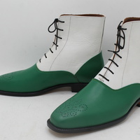 Crafted Leather Handmade Men Two Tone Lace Up Boots , Green & White Ankle High Dress Boots - Thumbnail 3