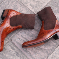 Crafted Leather Classic Brown Ostrich Suede Leather Ankle High Cowboy Boot - Thumbnail 1