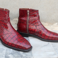 Crafted Leather Classic Red Crocodile/Alligator Side Zipper Buckle Strap Jodhpur Boot  - Thumbnail 1