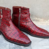 Crafted Leather Classic Red Crocodile/Alligator Side Zipper Buckle Strap Jodhpur Boot  - Thumbnail 2