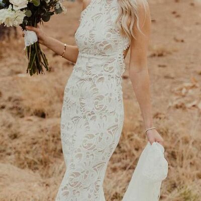 Simple mermaid lace beach boho wedding dress bridal gowns  - Thumbnail 1