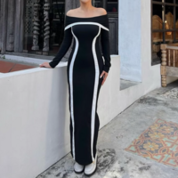 Sexy one-shoulder contrasting slim dress - Thumbnail 2