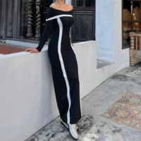 Sexy one-shoulder contrasting slim dress - Thumbnail 4
