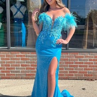 Mermaid Off the Shoulder Sequins Feather Prom Dresses with Appliques,PD240101 - Thumbnail 2