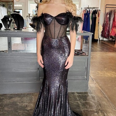 Sparkly mermaid black sequin long prom dresses ,pd240106