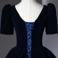 Blue V-neck Velvet and Sequins Long Prom Dress, Elegant Short Sleeve Formal Dress - Thumbnail 4