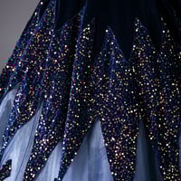 Blue V-neck Velvet and Sequins Long Prom Dress, Elegant Short Sleeve Formal Dress - Thumbnail 5