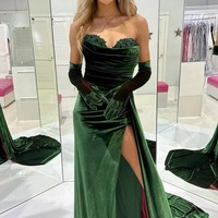 Chic Mermaid Sweetheart Velvet Green Prom Dresses,PD240107 - Thumbnail 2