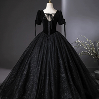 Black Velvet and Tulle Long Prom Dress, Elegant A-Line Party Dress - Thumbnail 3