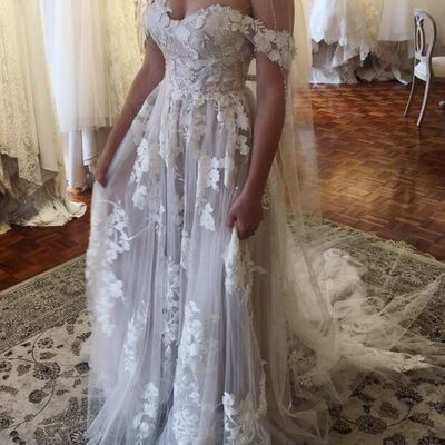 Simple plus size a line lace appliques beach boho wedding dress bridal gowns  - Thumbnail 1