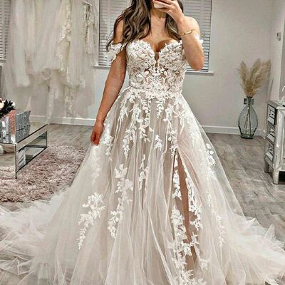Elegant a line lace appliques beach boho wedding dress bridal gowns  - Thumbnail 2