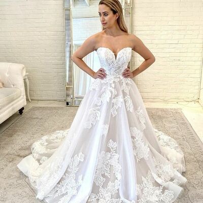 Elegant a line lace appliques beach boho wedding dress bridal gowns  - Thumbnail 1