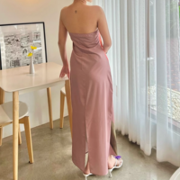 Sexy Printed Zipper Back Satin Sleeveless Tube Dress - Thumbnail 1