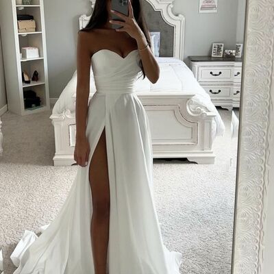Simple a line beach boho wedding dress bridal gowns  - Thumbnail 1