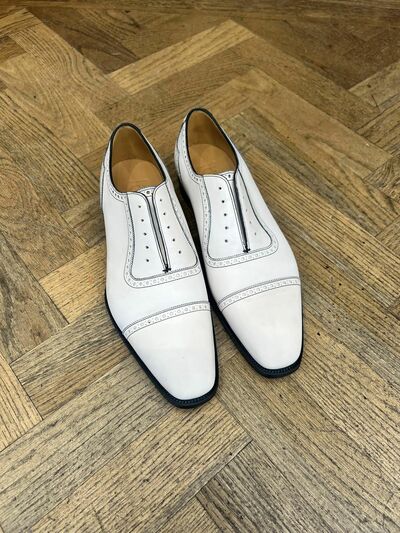 Handmade White Oxfords Cap Toe Lace Up Dress Shoes For Men
