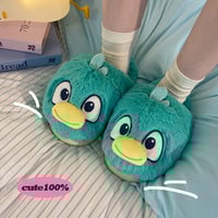 Kawaii Green Bird Plush Slippers - Thumbnail 3
