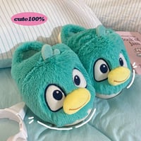 Kawaii Green Bird Plush Slippers - Thumbnail 4