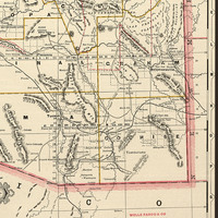 Arizona Counties & Railroad in 1887 - Bird's Eye View, Aerial Panorama, Vintage, Antique Map, Reproduction, Fine Art, Wall Art, History - Thumbnail 4