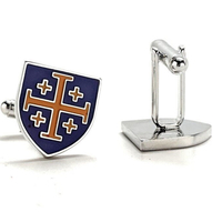Men's Cufflinks Royal Crusaders Shield Jerusalem Cross Cuffs Purple and Gold Enamel Design Silver Tone Five-Fold Cross Cuff Links Religious - Thumbnail 1