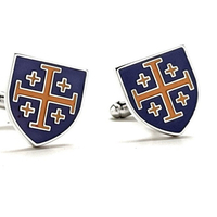 Men's Cufflinks Royal Crusaders Shield Jerusalem Cross Cuffs Purple and Gold Enamel Design Silver Tone Five-Fold Cross Cuff Links Religious - Thumbnail 4