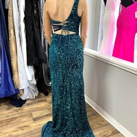 One-Shoulder Turquoise Sequin Keyhole Prom Dresses,PD240108 - Thumbnail 2