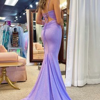 Mermaid Lavender Sparkly Satin Long Prom Dresses,PD240111 - Thumbnail 1