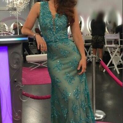 Simple green mother of bride/ groom dress sequins appliques evening formal gowns prom dress