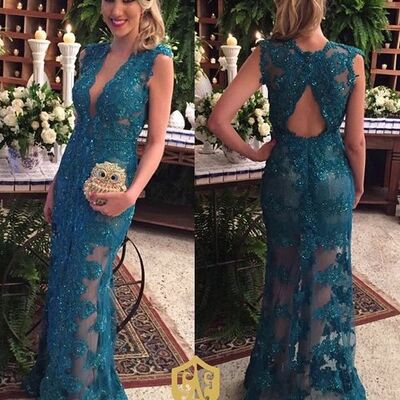 Simple green mother of bride/ groom dress lace evening formal gowns prom dress