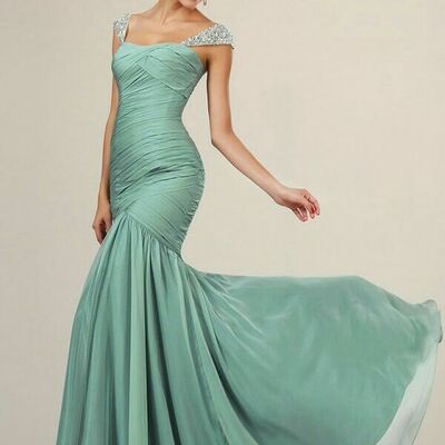 Simple green mother of bride/ groom dress sheath cap sleeve evening formal gowns prom dress