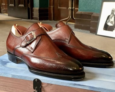 Classic Handmade Brown Leather Monk Strap Shoes For Men Double Buckle Design