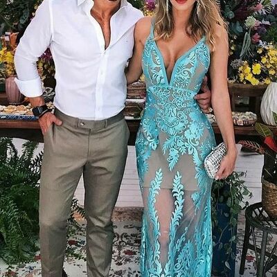 Simple blue mother of bride/ groom dress sheath lace evening formal gowns prom dress