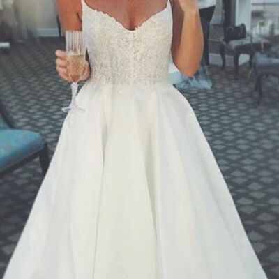 Simple a line lace beach boho wedding dress bridal gowns  - Thumbnail 2