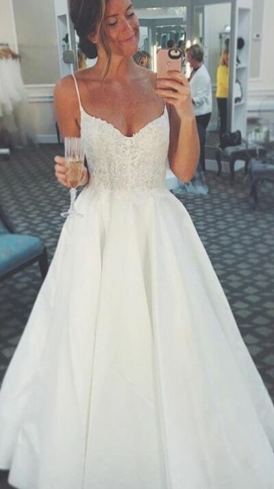 Simple A Line Lace Beach Boho Wedding Dress Bridal Gowns 
