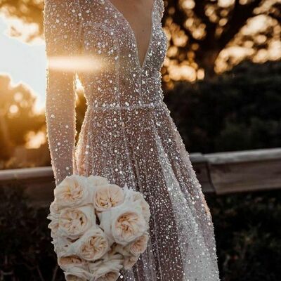 Elegant a line sequins lace beach boho wedding dress bridal gowns  - Thumbnail 1