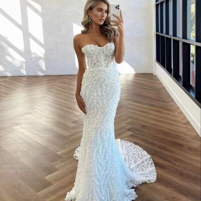 Elegant mermaid lace beach boho wedding dress bridal gowns 