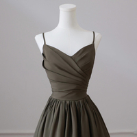 Dark Green Spaghetti Strap V-Neck Long Prom Dress - Thumbnail 3