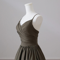 Dark Green Spaghetti Strap V-Neck Long Prom Dress - Thumbnail 4