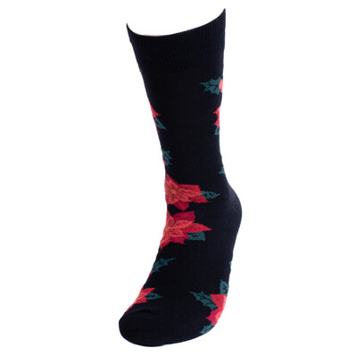 Christmas poinsettias socks fun socks men's festivity novelty socks red and green colors christmas theme socks gifts holiday season socks