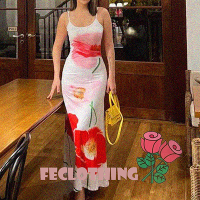 Strapless backless flower print sexy long skirt dress - Thumbnail 3