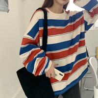 Color Block Stripe Oversized T-shirt - Thumbnail 4
