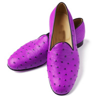 Exotic Purple Ostrich Loafers  Premium Handmade Leather Shoes - Thumbnail 1