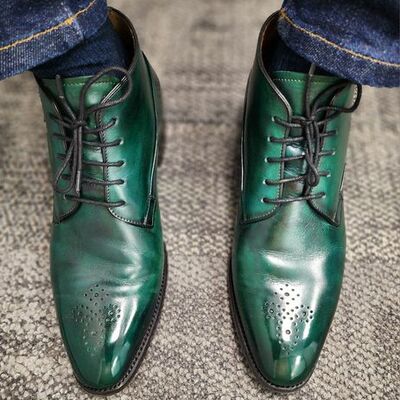 Handmade green chukka brogue boot luxury green polishing boot