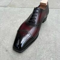 Premium Leather Dress Shoes for Men Classic Burgundy Wingtip Shoes - Thumbnail 1
