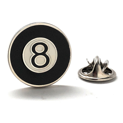 Eight ball lapel pin - black and white enamel | lucky 8 pool table champion tie tack