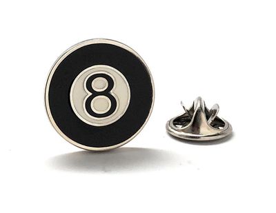 Eight Ball Lapel Pin - Black and White Enamel | Lucky 8 Pool Table Champion Tie Tack