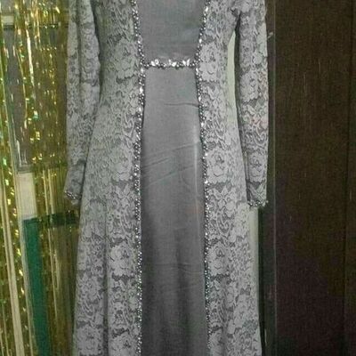 Elegant mother of bride/ groom dress green grey lace long sleeve evening formal gowns prom dress